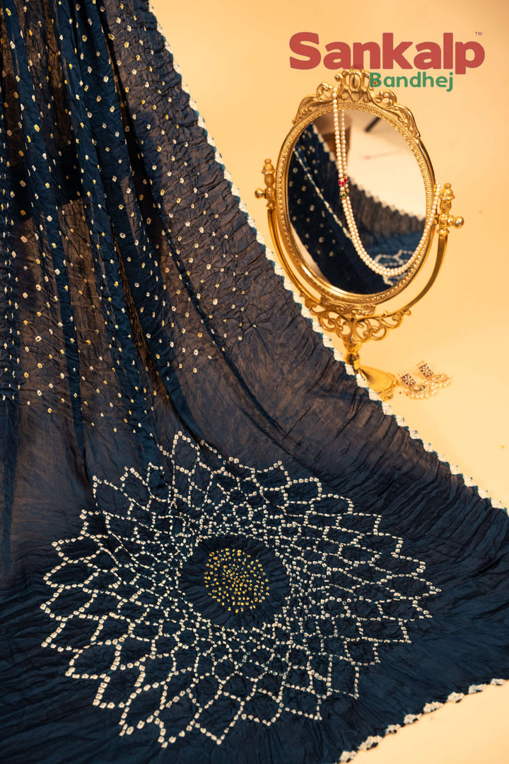 Blue Pure Modal Silk Single Dot Bandhej Saree