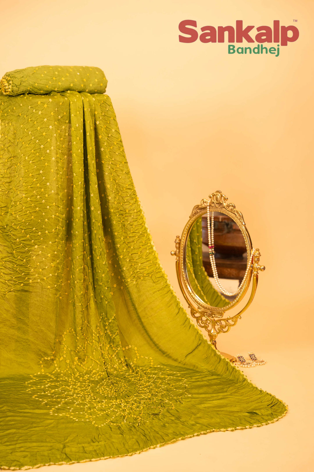 Green Pure Modal Silk Bandhani Saree With Lagdi Patta