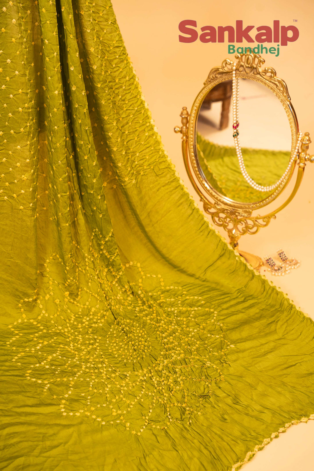 Green Pure Modal Silk Bandhani Saree With Lagdi Patta