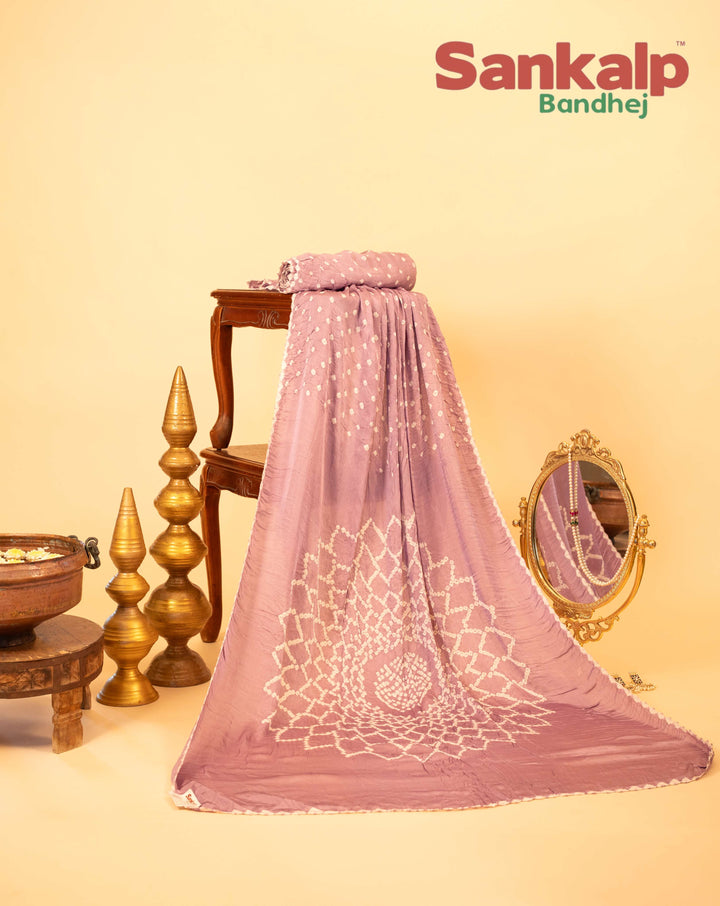 Lavender Pure Modal Silk Bandhani Saree With Lagdi Patta