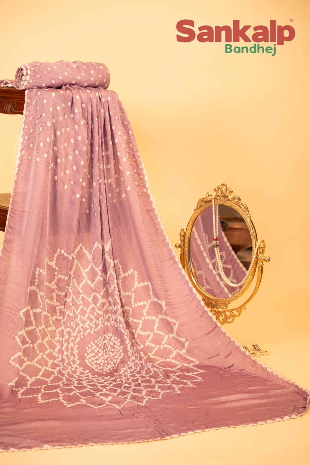 Lavender Pure Modal Silk Bandhani Saree With Lagdi Patta