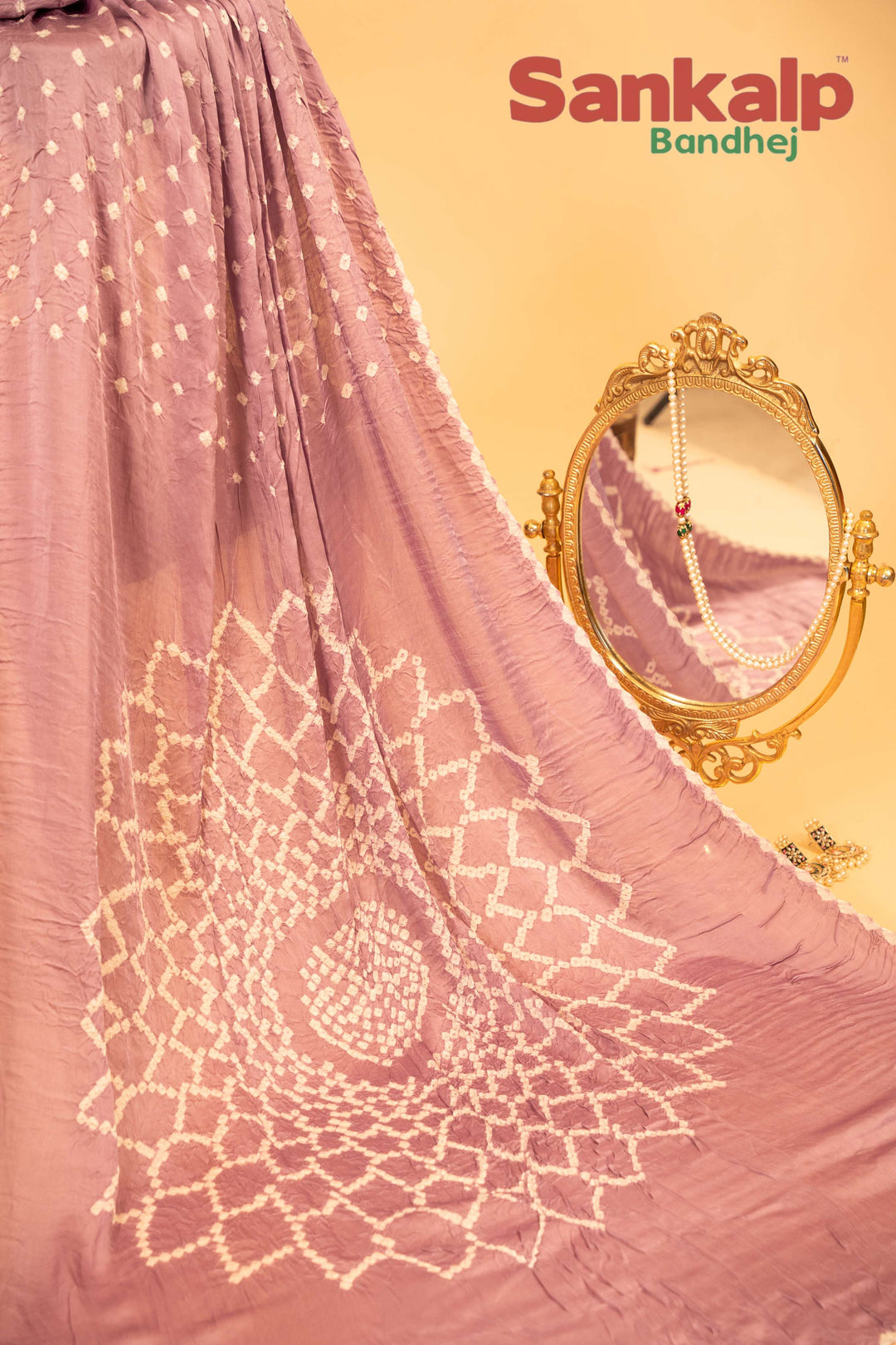 Lavender Pure Modal Silk Bandhani Saree With Lagdi Patta