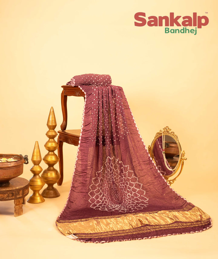Deep Wine Pure Model Silk Bandhani Saree With Lagdi Patta