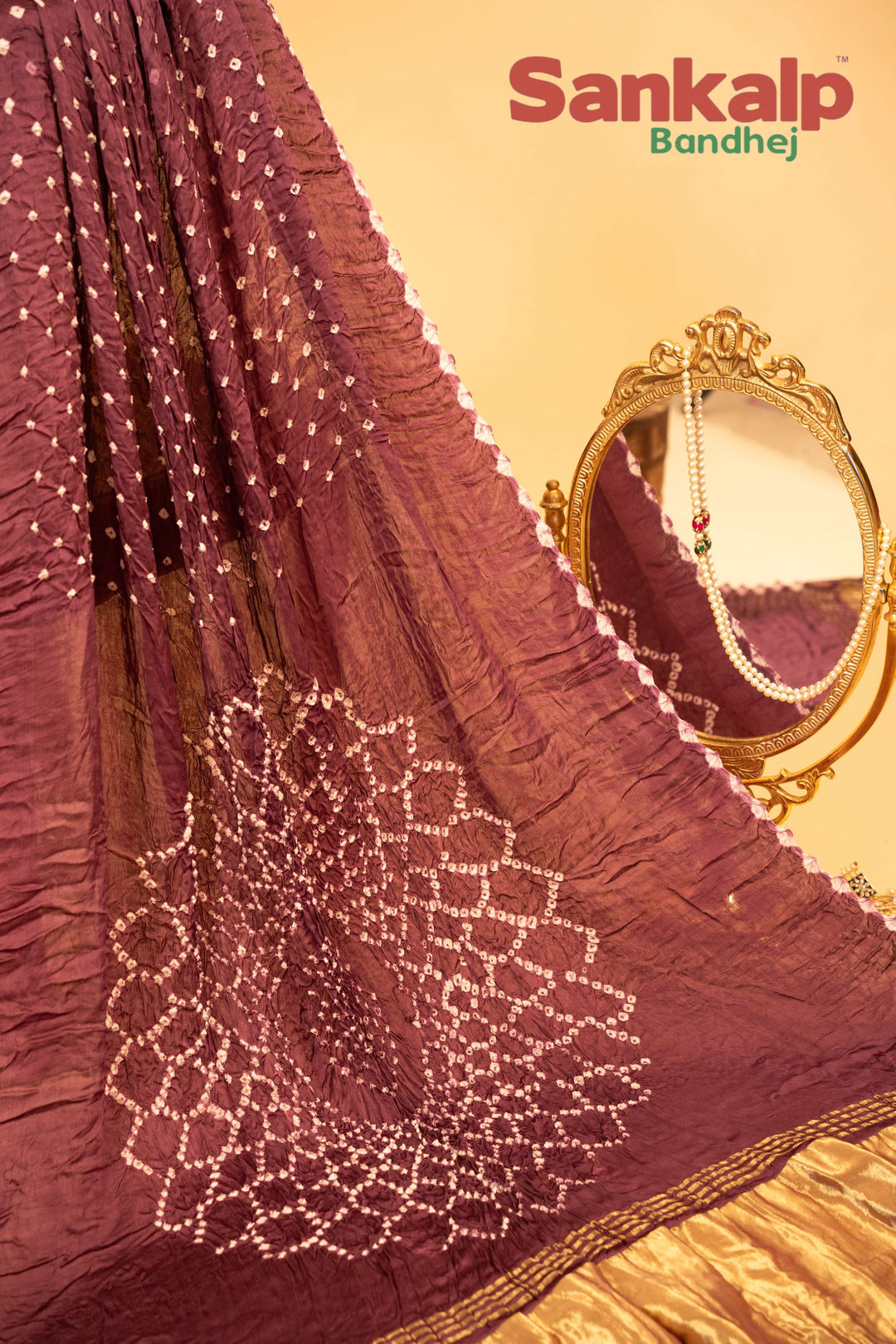 Deep Wine Pure Model Silk Bandhani Saree With Lagdi Patta