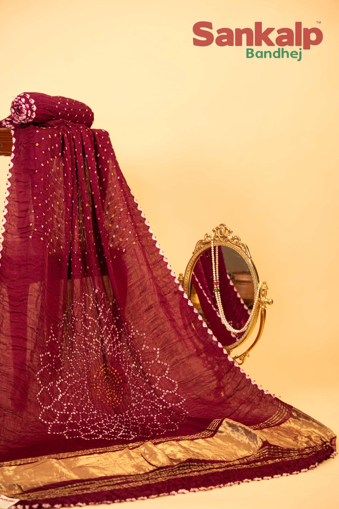 Wine Pure Modal Silk Bandhani Saree With Lagdi Patta