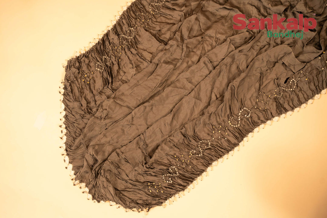 Grey Pure Modal Silk Bandhani Saree With Lagdi Patta