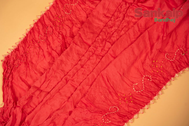 Coral Pink Pure Modal Silk Bandhani Saree With Lagdi Patta