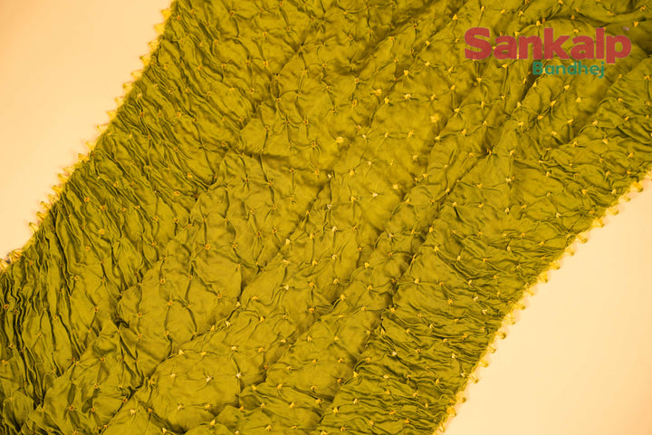 Green Pure Modal Silk Bandhani Saree With Lagdi Patta