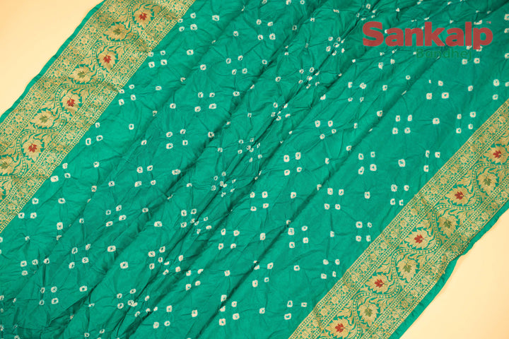 Dual Color Pure Dupion Silk Bandhej Saree With Meena Work