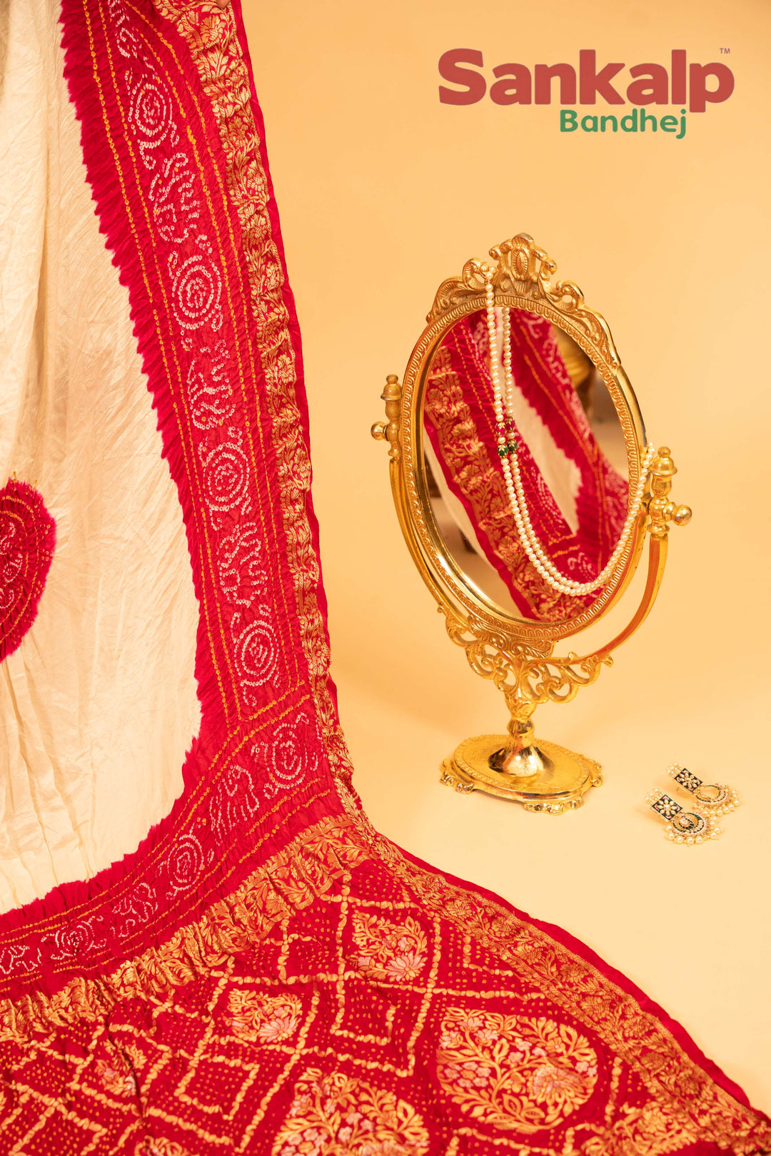 Red Pure Gajji Silk Bandhej Saree With Banarasi Border
