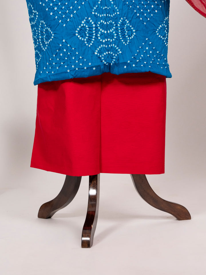Cotton Satin Light Blue Dress Material With Red Duppta
