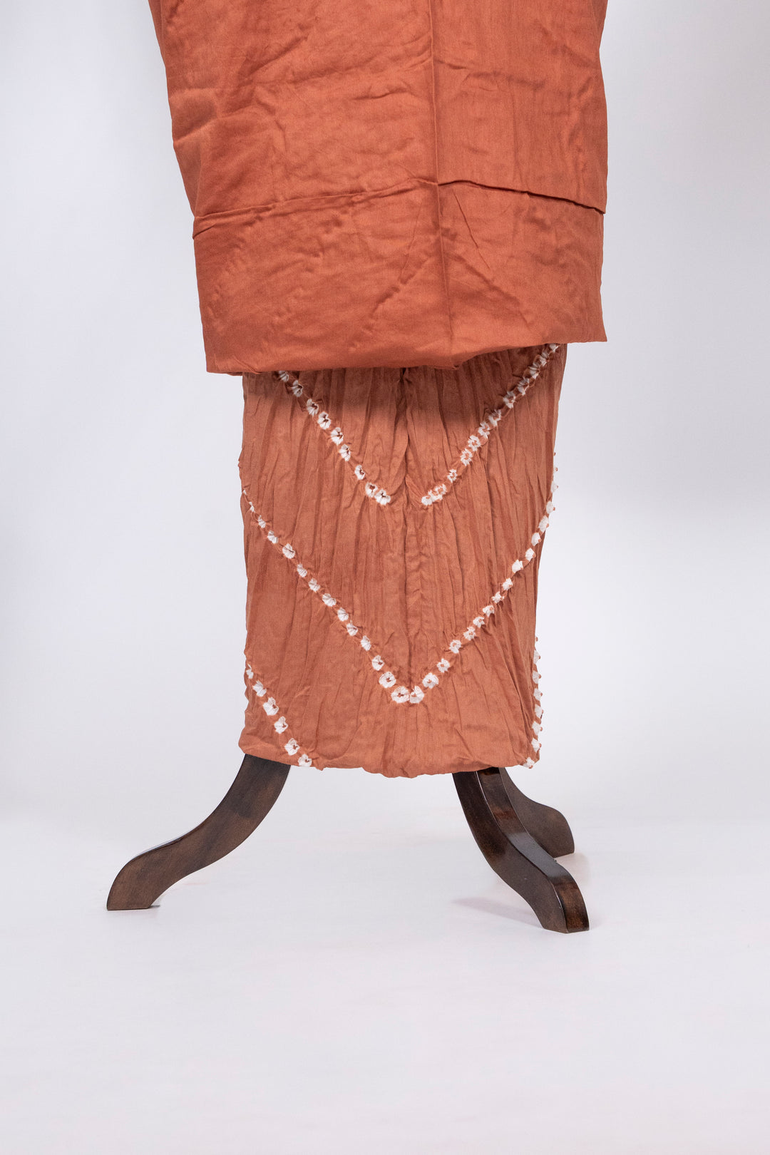 Rust Brown Cotton Satin Suit Material with Neck Embroidery