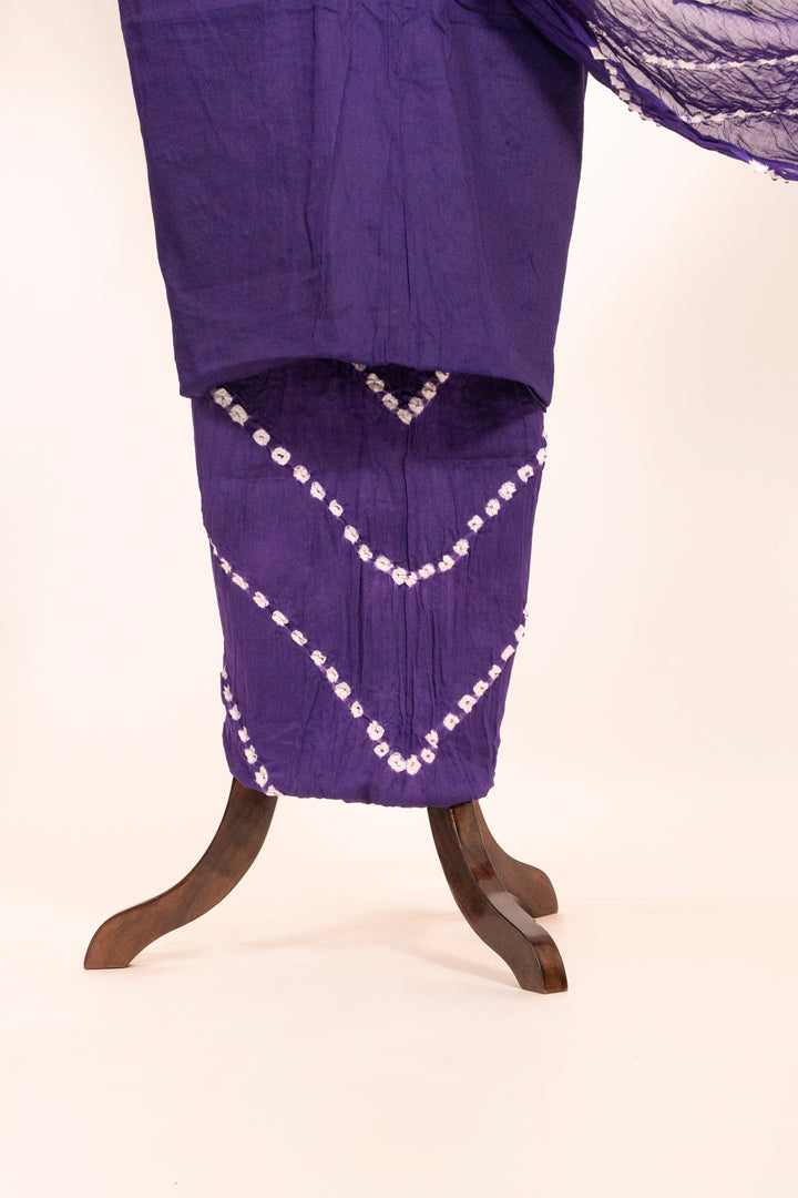 Purple Cotton Satin Suit Material with Neck Embroidery
