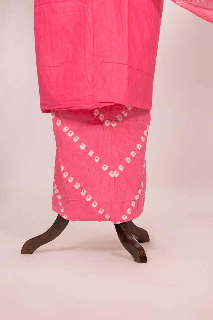 Pink Cotton Satin Suit Material with Neck Embroidery