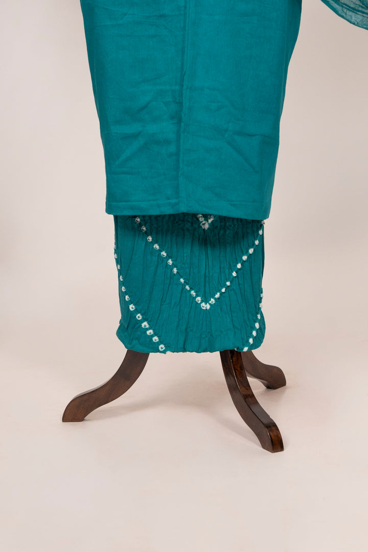 Sky Blue Cotton Satin Suit Material with Neck Embroidery