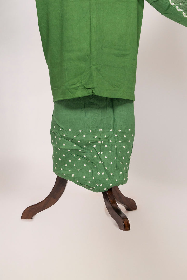 Dark Green Cotton Satin Suit Material with Neck Embroidery