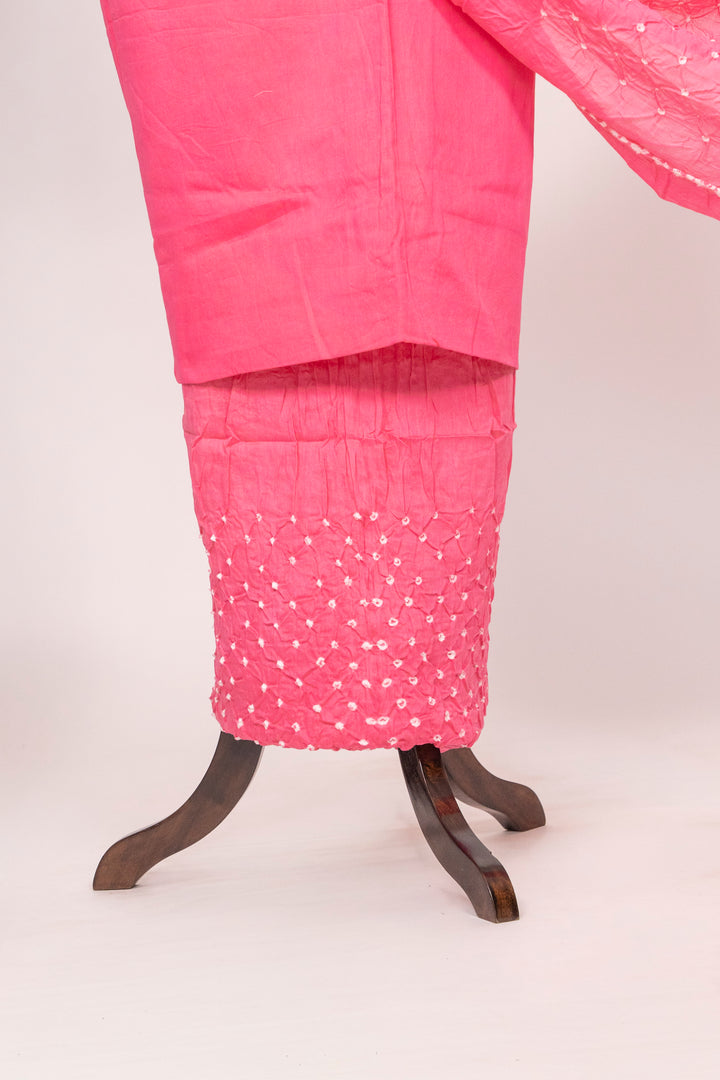 Hot Pink Cotton Satin Suit Material with Neck Embroidery
