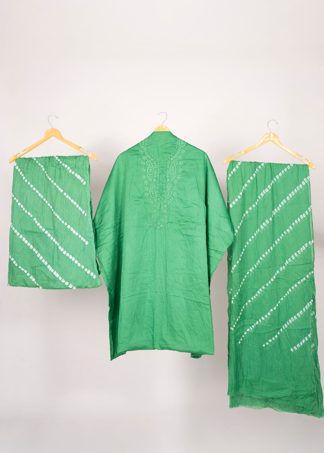 Pastel Green Cotton Satin Suit Material with Neck Embroidery