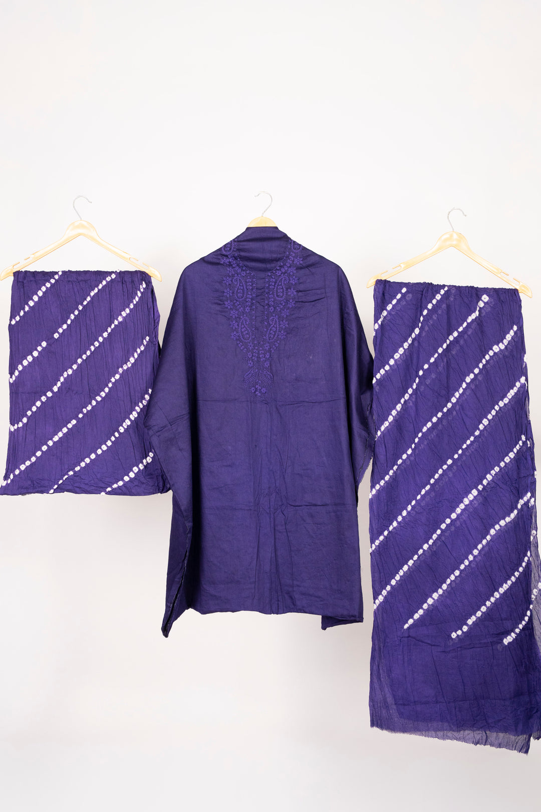 Purple Cotton Satin Suit Material with Neck Embroidery