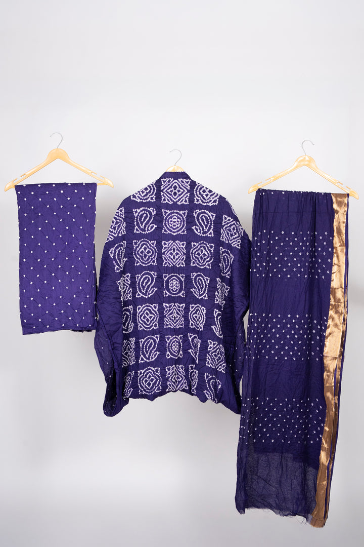 Purple Bandhani Cotton Satin 3 Piece Suit Material