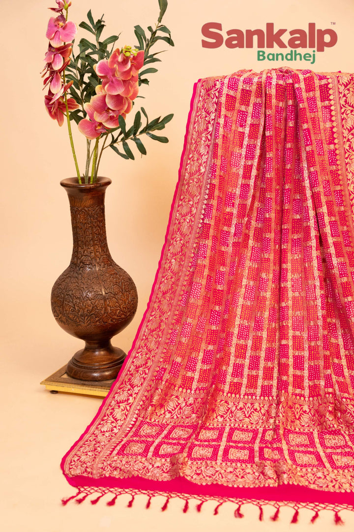 Pink Banarasi Georgette Bandhani Dupatta