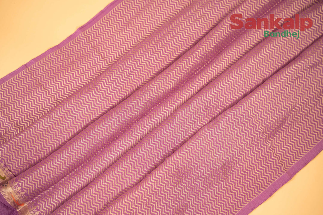 Lavender Art Tussar Silk Bandhej Saree With Zari Border