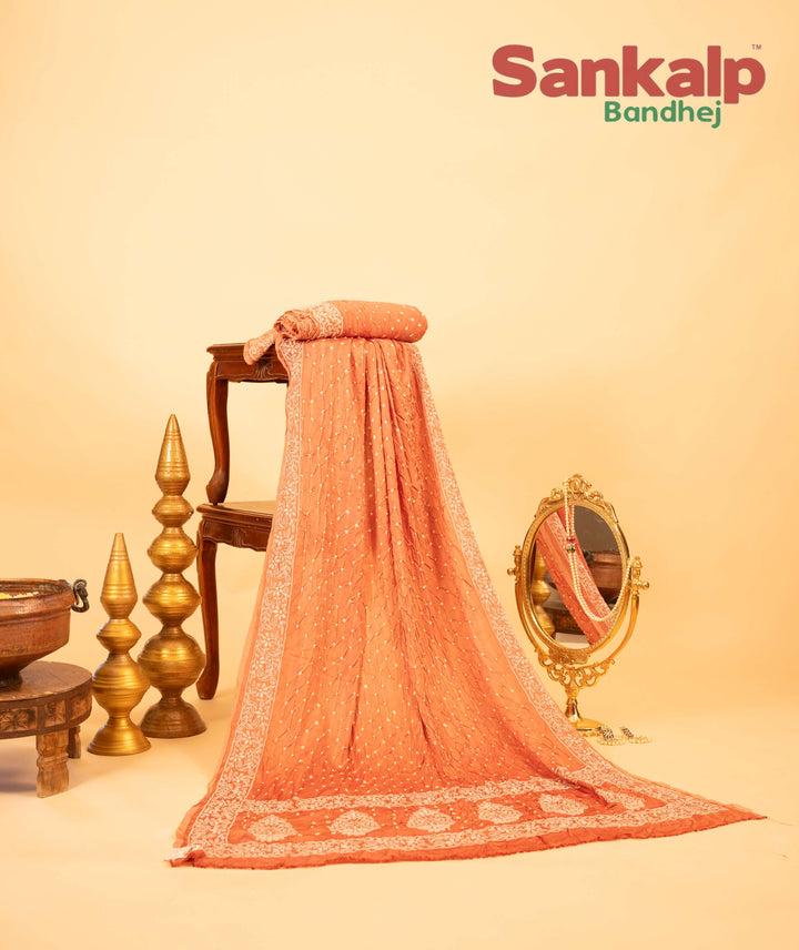 Light Orange Modal Silk Lucknowi Bandhej Saree