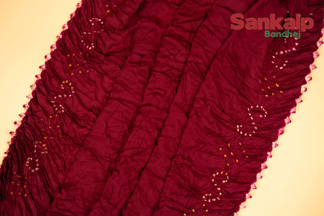 Wine Pure Modal Silk Bandhani Saree With Lagdi Patta