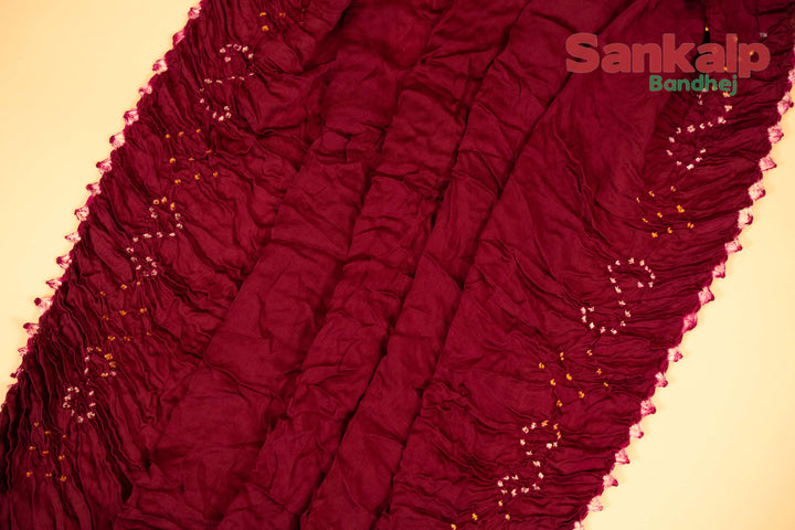 Wine Pure Modal Silk Bandhani Saree With Lagdi Patta