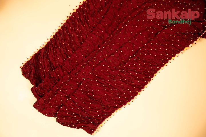 Deep Maroon Pure Modal Silk Bandhani Saree With Lagdi Patta