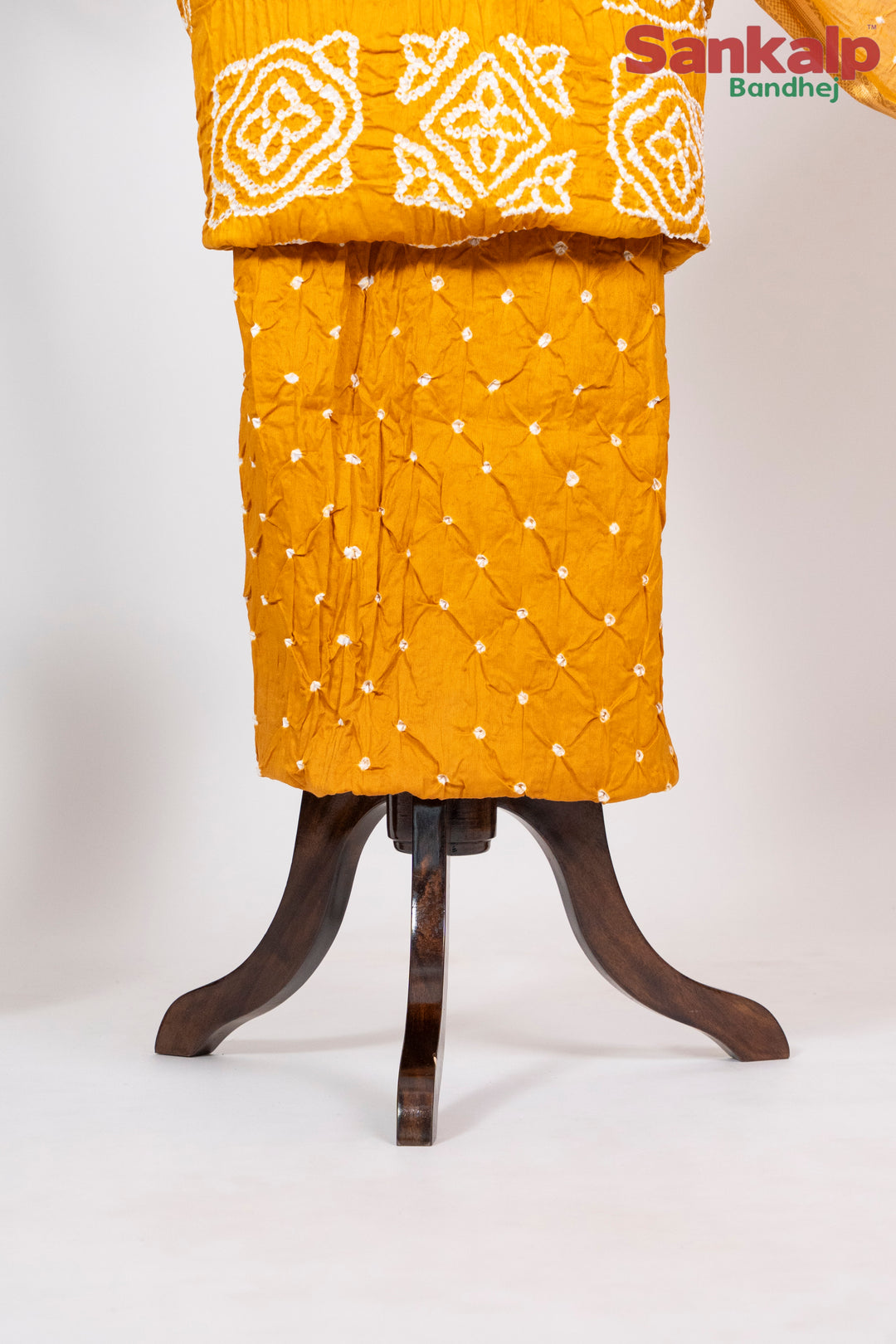 Yellow Bandhani Cotton Satin 3 Piece Suit Material