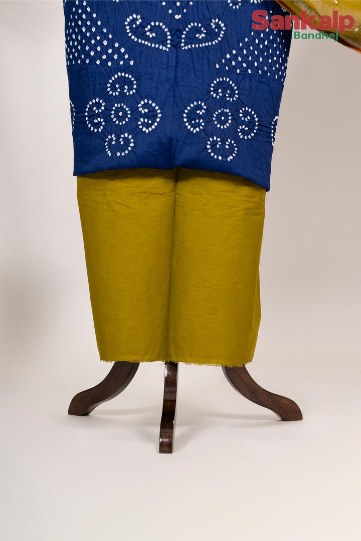 Royal Blue Bandhej 3 Piece Cotton Satin Dress Material Set