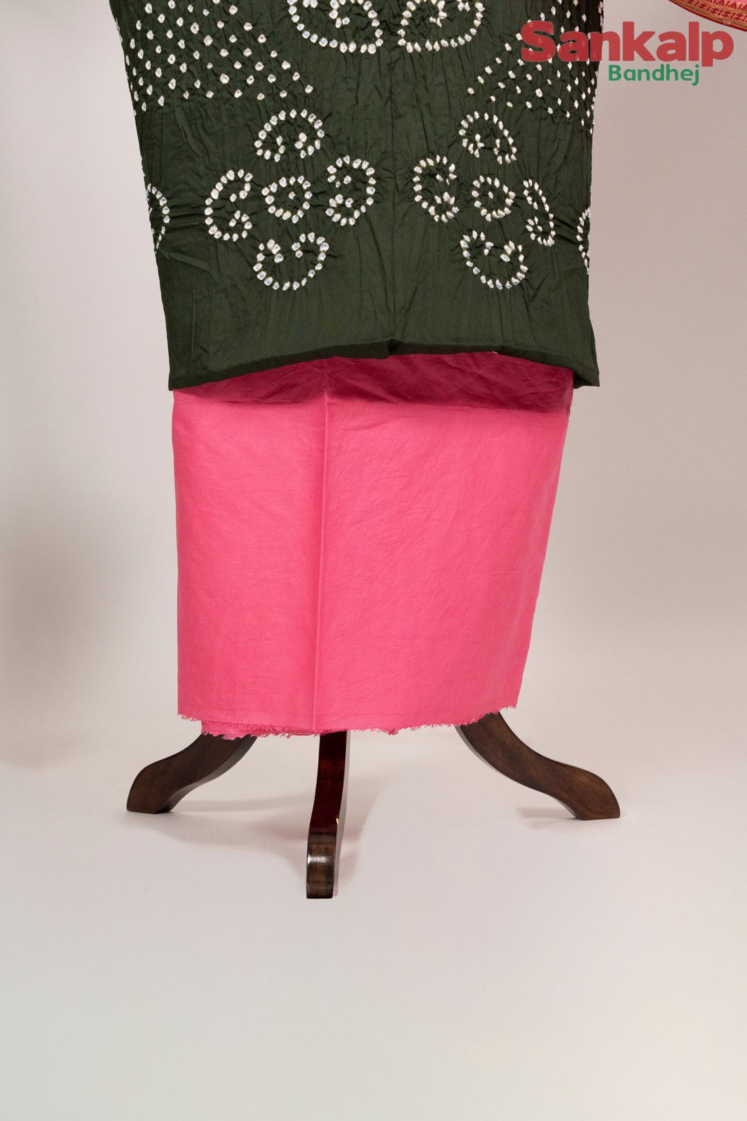 Olive Green Cotton Satin Bandhani Dress Material