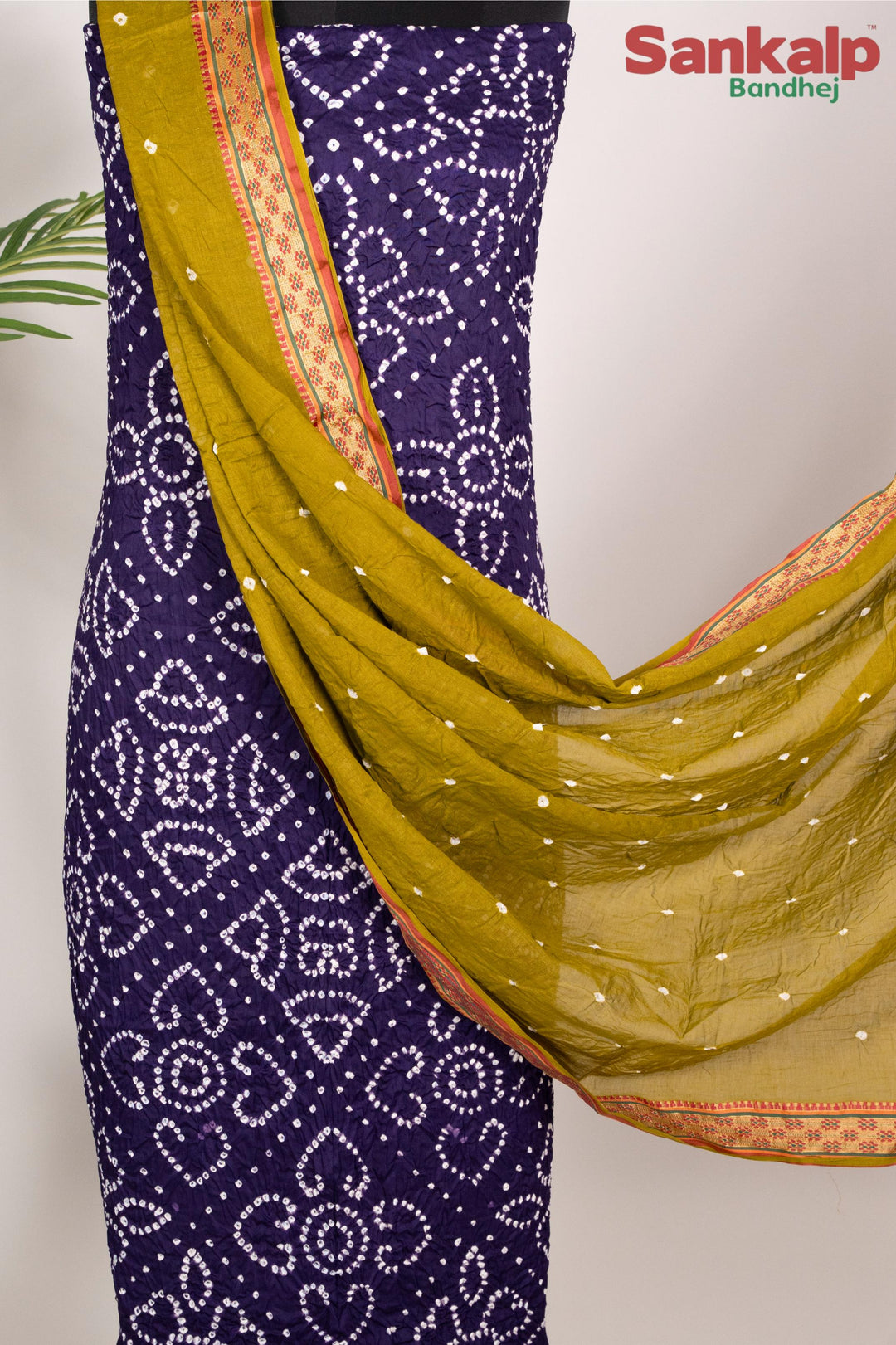 Purple Bandhej 3 Piece Cotton Satin Dress Material