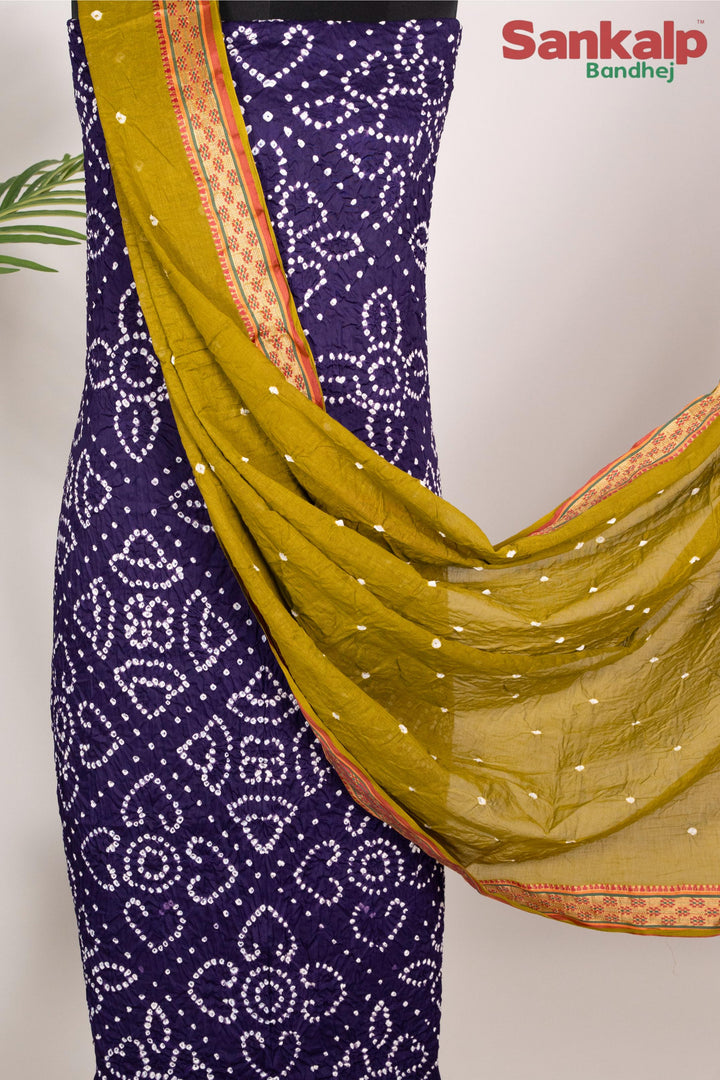 Purple Bandhej 3 Piece Cotton Satin Dress Material
