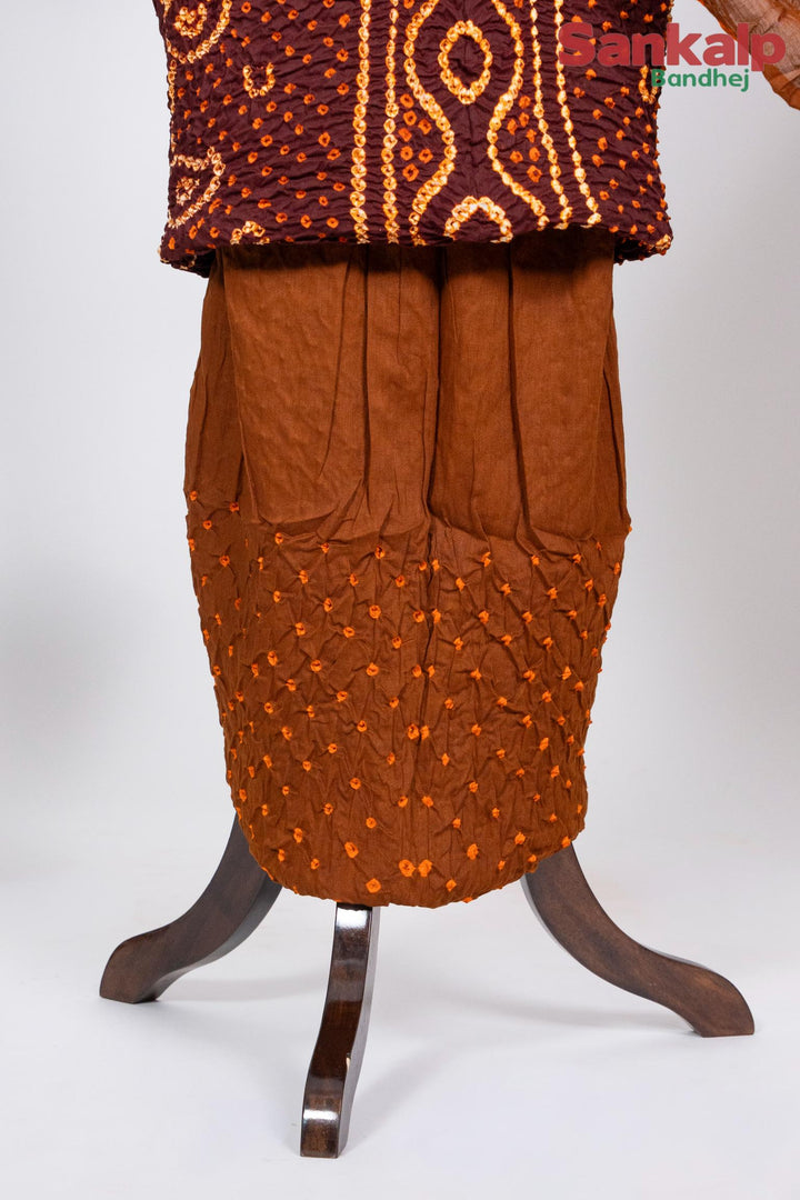 Brown Chandrakani Bandhani Cotton Satin Suit Material