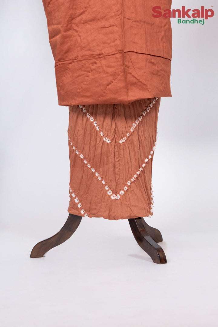 Rust Brown Cotton Satin Suit Material with Neck Embroidery