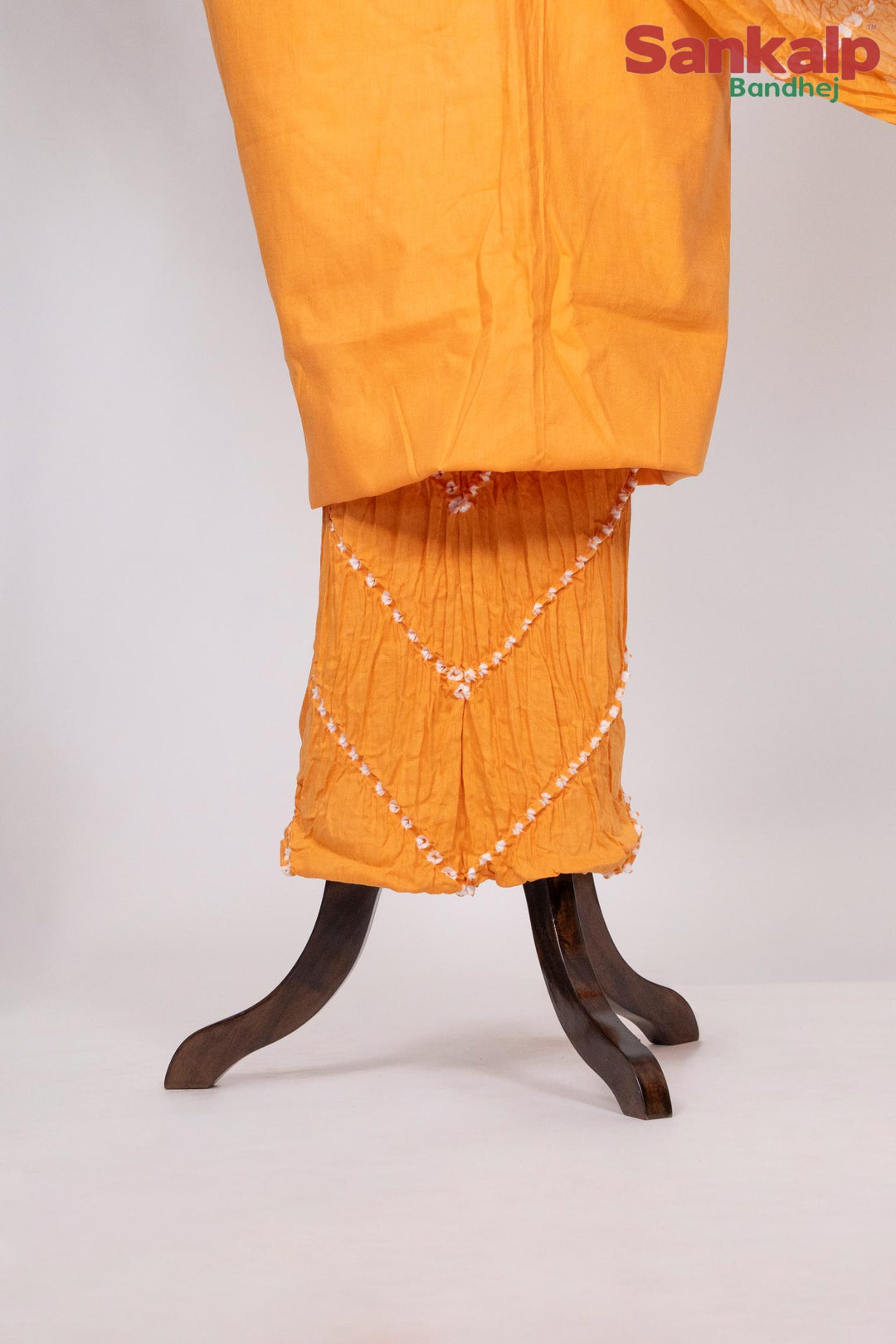 Yellow Cotton Satin Suit Material with Neck Embroidery