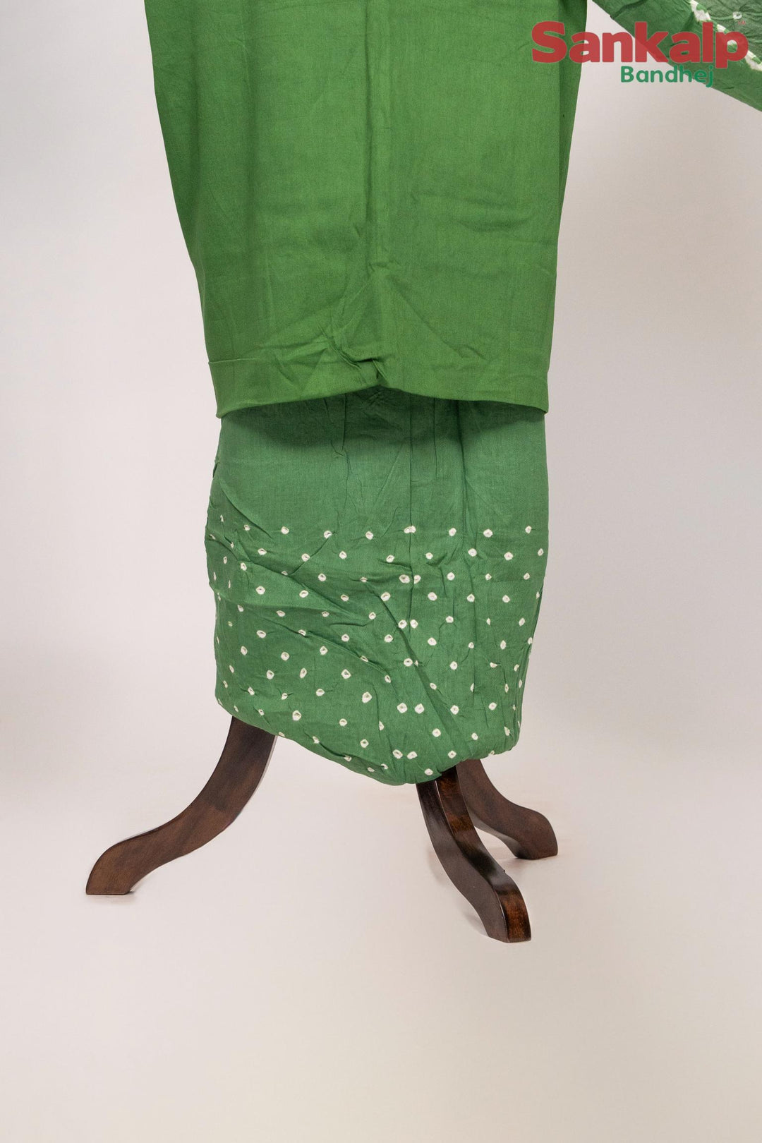 Dark Green Cotton Satin Suit Material with Neck Embroidery