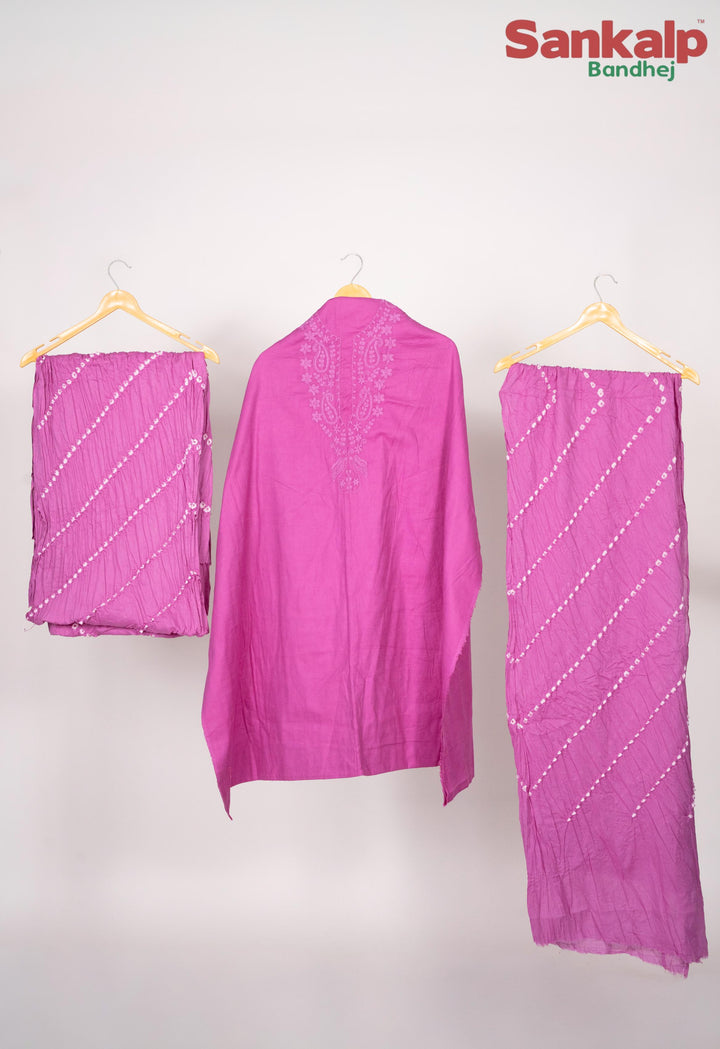Dull Pink Cotton Satin Suit Material with Neck Embroidery