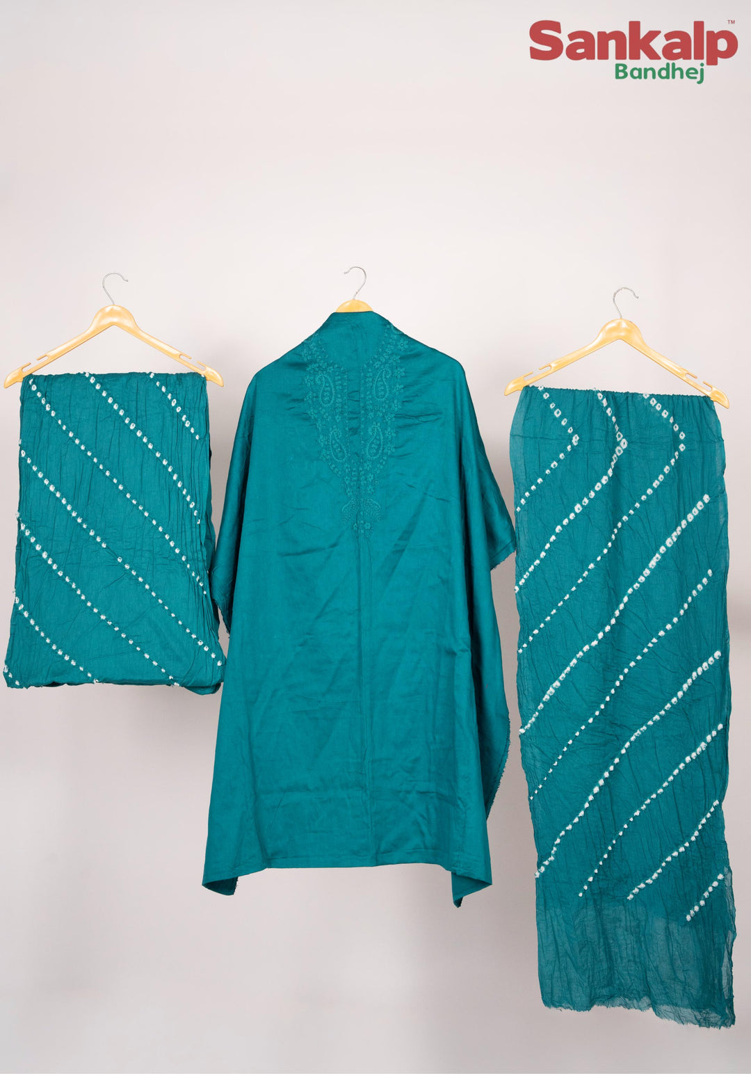 Sky Blue Cotton Satin Suit Material with Neck Embroidery