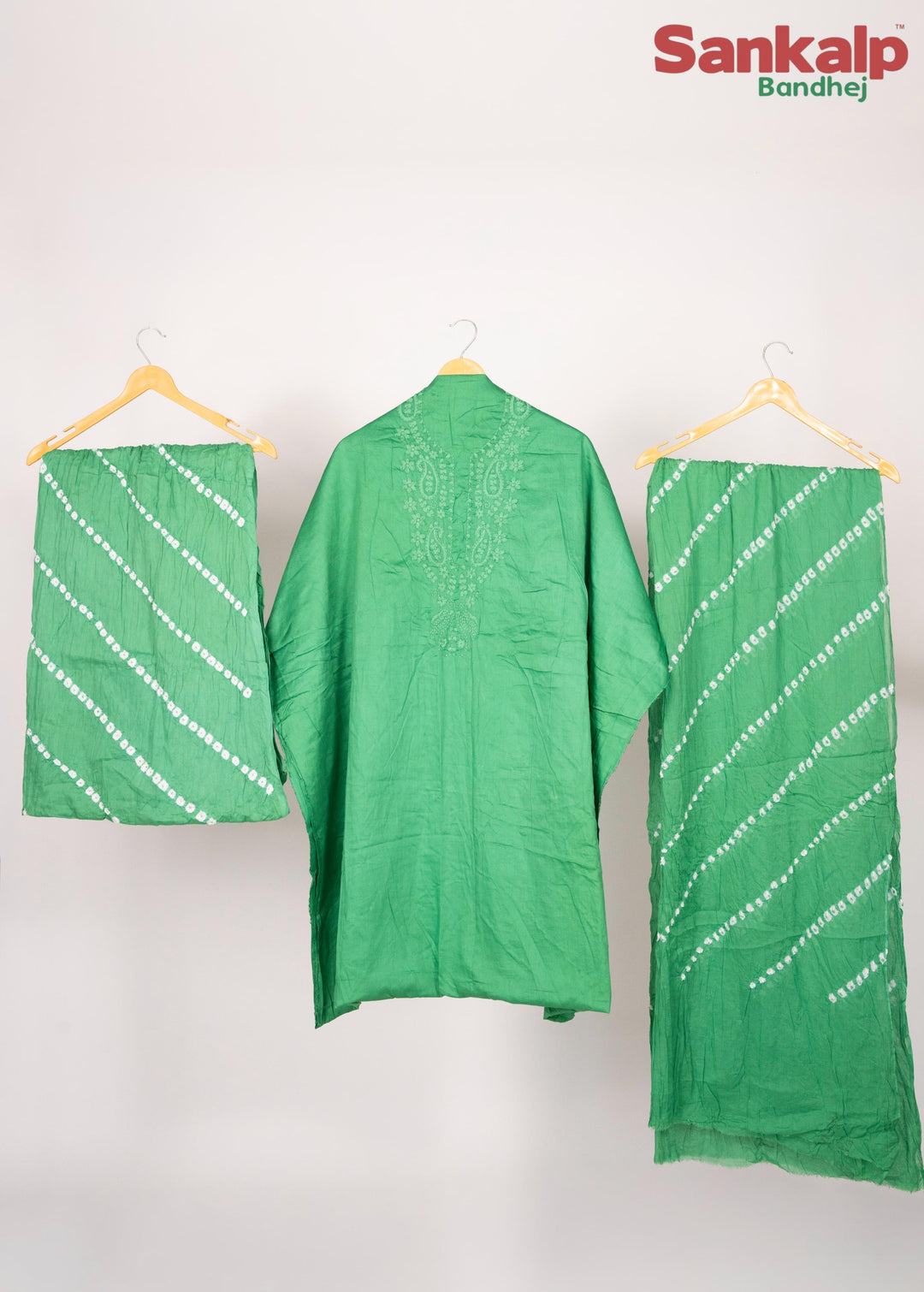 Pastel Green Cotton Satin Suit Material with Neck Embroidery