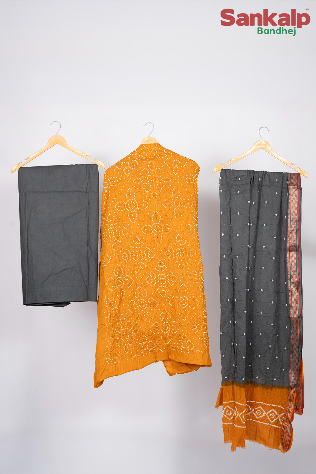 Yellow Bandhej 3 Piece Cotton Stain Dress Material