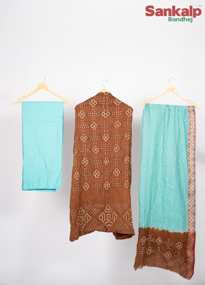 Brown Dress Material With Light Blue Duptta