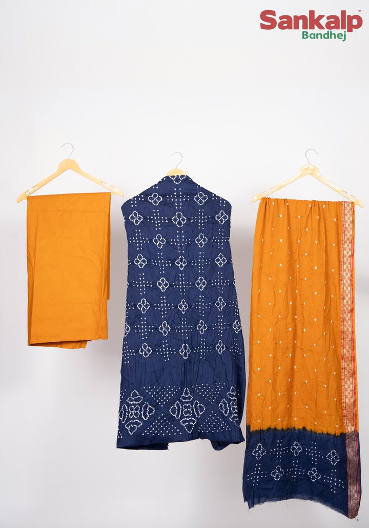 Cotton Blue Dress Material with Dark Yellow Duptta