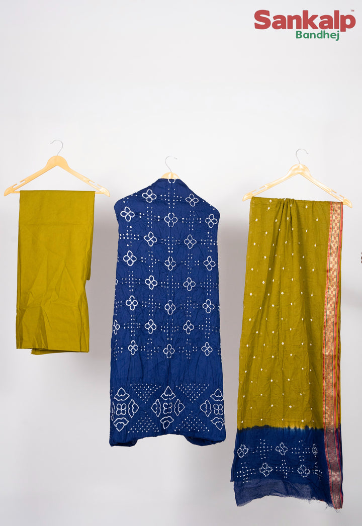 Royal Blue Dress Material With Mustard Yellow Duptta