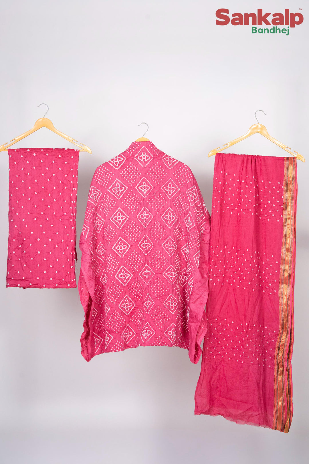 Pink Bandhej Cotton Satin Suit Material