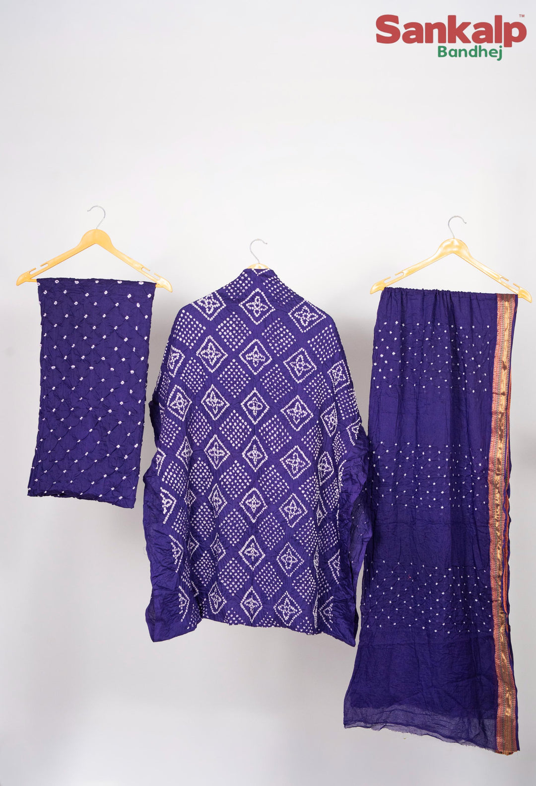 Purple Bandhej Cotton Satin Suit Material