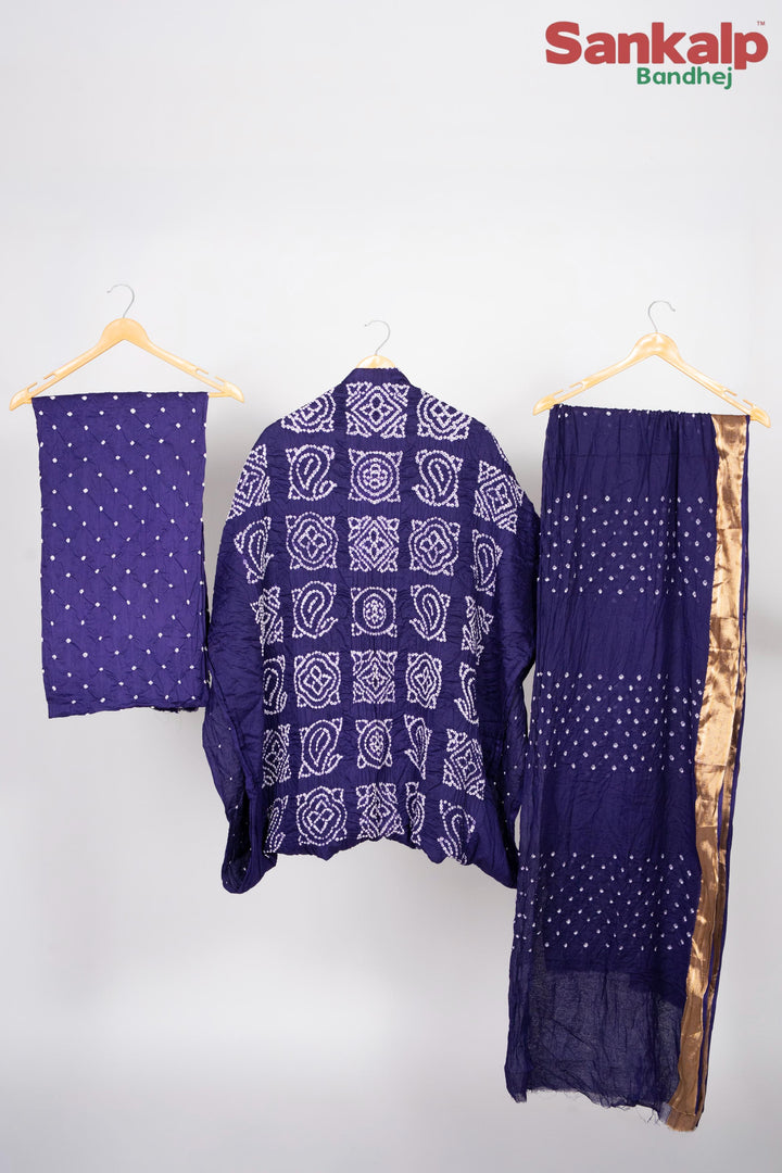 Purple Bandhani Cotton Satin 3 Piece Suit Material