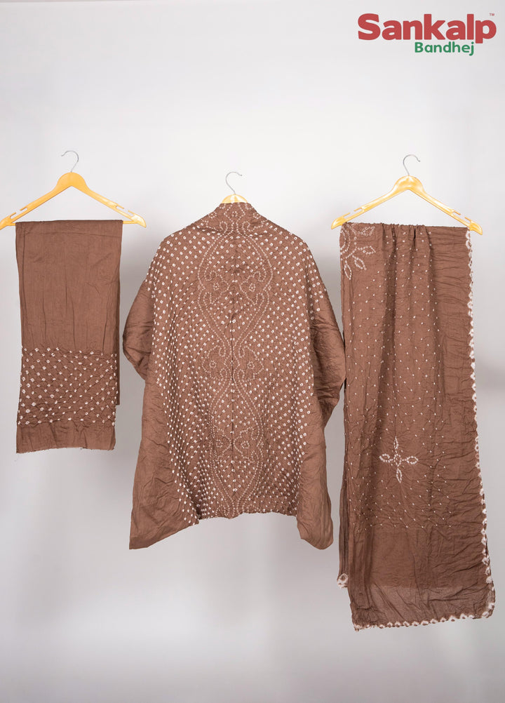 Brown Bandhej 3 piece Dress material